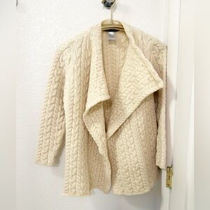 IrelandsEYE KNITWEAR 💯 Virgin Wool Open Front Aran Knit Cardigan SZ: Small